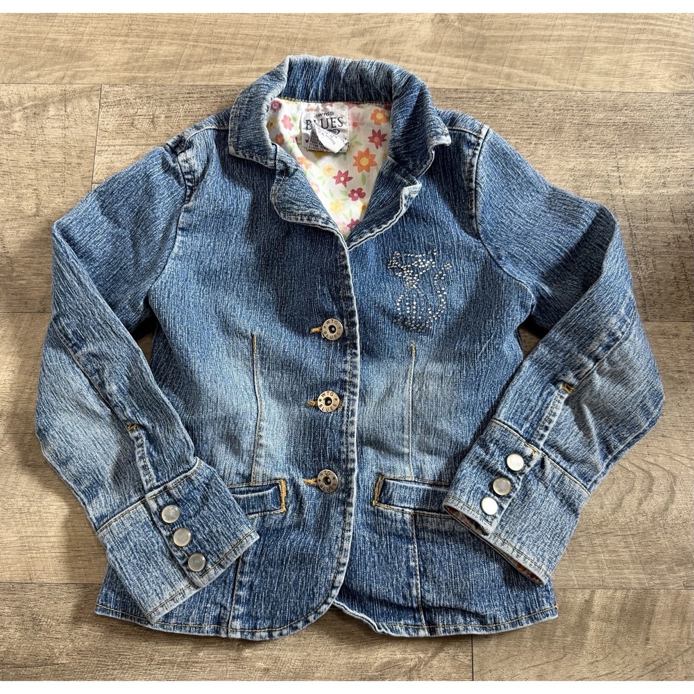 Vtg Girls Who's That Girl Denim Jacket Blazer Rhinestone Cat Kitten Kitty 5/6